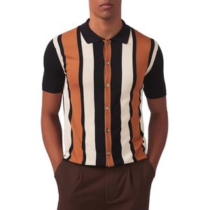 Vintage Gestreept Knit Polo Shirt voor Heren - Korte Mouwen