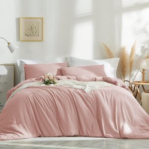Beddengoed, 140 x 200 cm, roze, 2-delig, 100% microvezel, eenkleurig, beddengoedset met 1 kussensloop 70 x 90 cm, lichtroze beddengoed met ritssluiting, zacht en strijkvrij