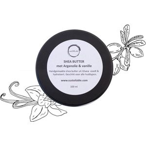 Shea Butter of Shea Boter met Arganolie en Vanille in 100ml recyclebaar blik - plasticvrij verpakt - vegan - duurzaam - zonder chemische toevoegingen - recyclebaar