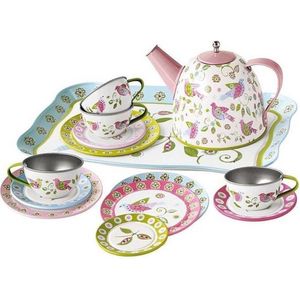 Simply for Kids Tinnen Theeservies Birds met Koffertje - Speelgoed - Keuken Accessoires