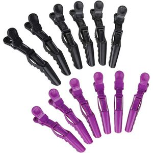 12-delige alligatorclip haarstylingclips - zwart + paars