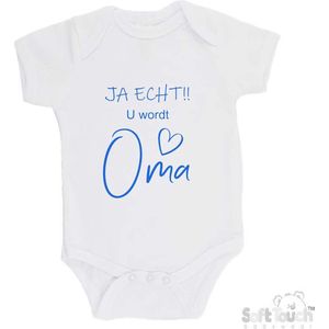 100% katoenen Romper ""JA ECHT!! U wordt Oma"" Jongens Katoen Wit/blauw Maat 62/68
