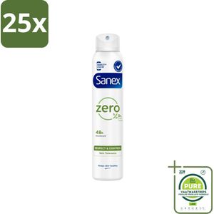 25 x Sanex - Deodorant Spray - Zero% Normal Skin - Zonder Toevoegingen - 200 ml - Grootverpakking - Sanex Deodorant - Deodorant Spray - Natuurlijke Deodorant - Aluminiumvrij Deodorant - Alcoholvrij Deodorant