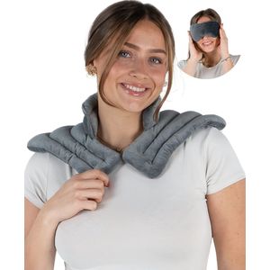 Chillaxy - Warmtekussen Nek en Schouder - Kersenpitkussen - Pittenzak magnetron - Pittenkussen - Grijs - Incl Oogmasker