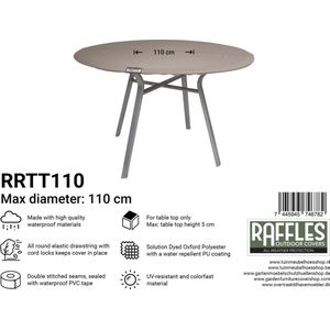 Raffles Covers Beschermhoes ronde tuintafel - ⌀ 110 H: 5 cm - RRTT110 - Waterdicht | Solution Dyed | UV-bestendig | Elastisch trekkoord | Airvents - Tuintafelhoes