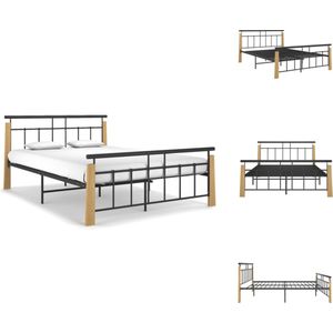 vidaXL Bedframe - Metaal Hout - 206x153x86 cm - Geschikt voor 140x200 cm Matras - Zwart Massief - Montage vereist - Bed