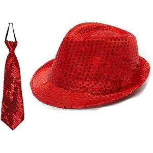 Toppers in concert - Boland - Verkleedkleding set - Glitter hoed/stropdas rood volwassenen