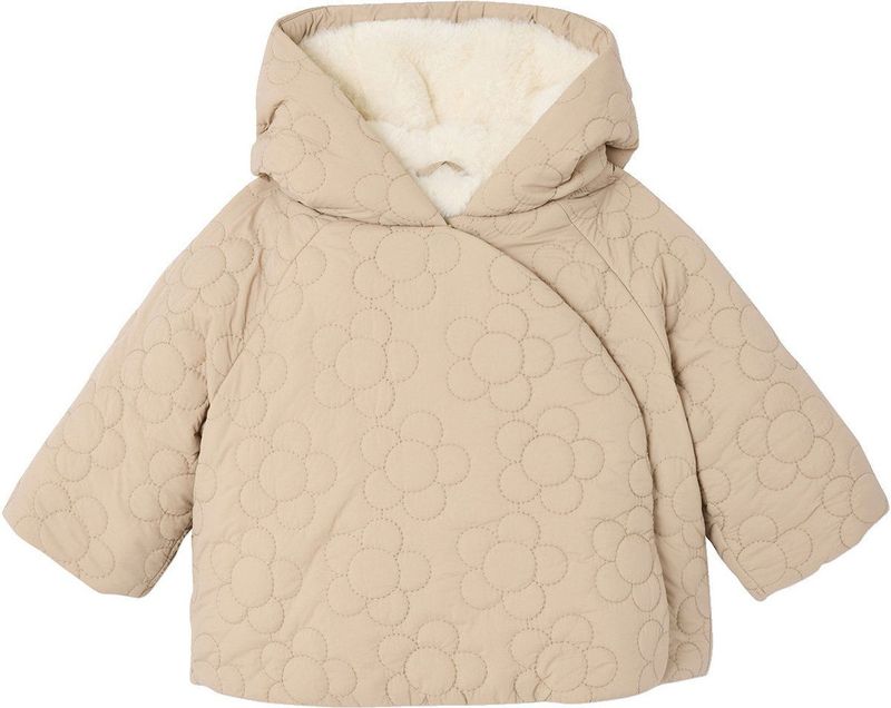 Gewatteerde Babymantel - Beige - Fantasiestiksel Motief Bloemen
