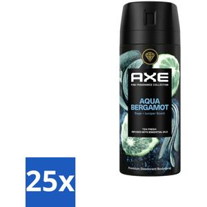25 x Axe Deodorant Bodyspray Aqua Bergamot 150 ml - Axe Aqua Bergamot - Deodorant Bodyspray - 72 Uur Bescherming - Premium Geur - Bergamot Geur