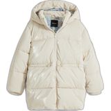 Lange Gewatteerde Jas - Effen - Met Capuchon - Verstelbaar Elastiek in de Taille - Metallic Afwerking