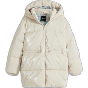 Lange Gewatteerde Jas - Effen - Met Capuchon - Verstelbaar Elastiek in de Taille - Metallic Afwerking