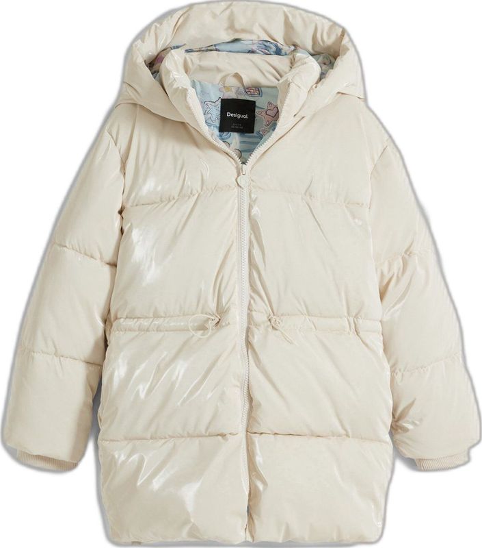 Lange Gewatteerde Jas - Effen - Met Capuchon - Verstelbaar Elastiek in de Taille - Metallic Afwerking