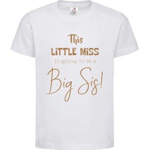 Shirt Aankondiging zwangerschap This little miss is going to be a Big Sis | korte mouw | Wit/cappuccino | maat 122/128 zwangerschap aankondiging bekendmaking Baby big sis sister Grote Zus