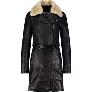 Urban5884® - Milou - Dames Lang Winter Jas Lams Leer Trenchcoat met Riem Faux Fur - Zwart - L