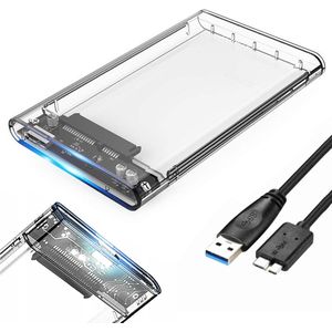 2.5"" Externe SSD/HDD Behuizing USB 3.0 – Transparante SATA Pocket – Supersnelle Dataoverdracht tot 5 Gbps – Plug & Play – Inclusief USB Kabel
