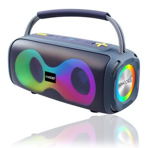 OKOP Bluetooth speaker - Draadloze muziek box - Draagbaar - Verlichting - 2x5W - Verschillende kleuren - RGB LED - Blauw
