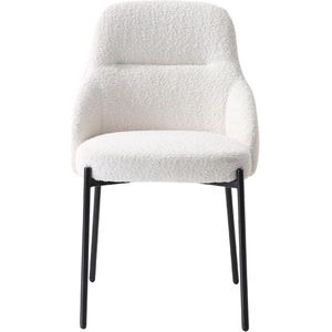 Vente-unique Set van 2 stoelen in bouclé en zwart metaal - Wit - LIAMONA L 53 cm x H 84 cm x D 59 cm