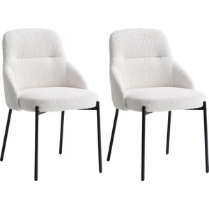 Vente-unique Set van 2 stoelen in bouclé en zwart metaal - Wit - LIAMONA L 53 cm x H 84 cm x D 59 cm