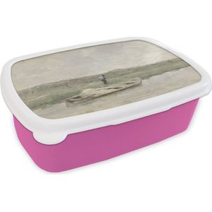 Broodtrommel Roze - Lunchbox - Brooddoos - Zandschuit - Schilderij van Anton Mauve - 18x12x6 cm - Kinderen - Meisje