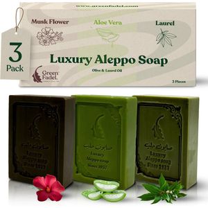 Green Fadel - Aleppo Zeep - 3-delige Set - Natuurlijke Ingrediënten