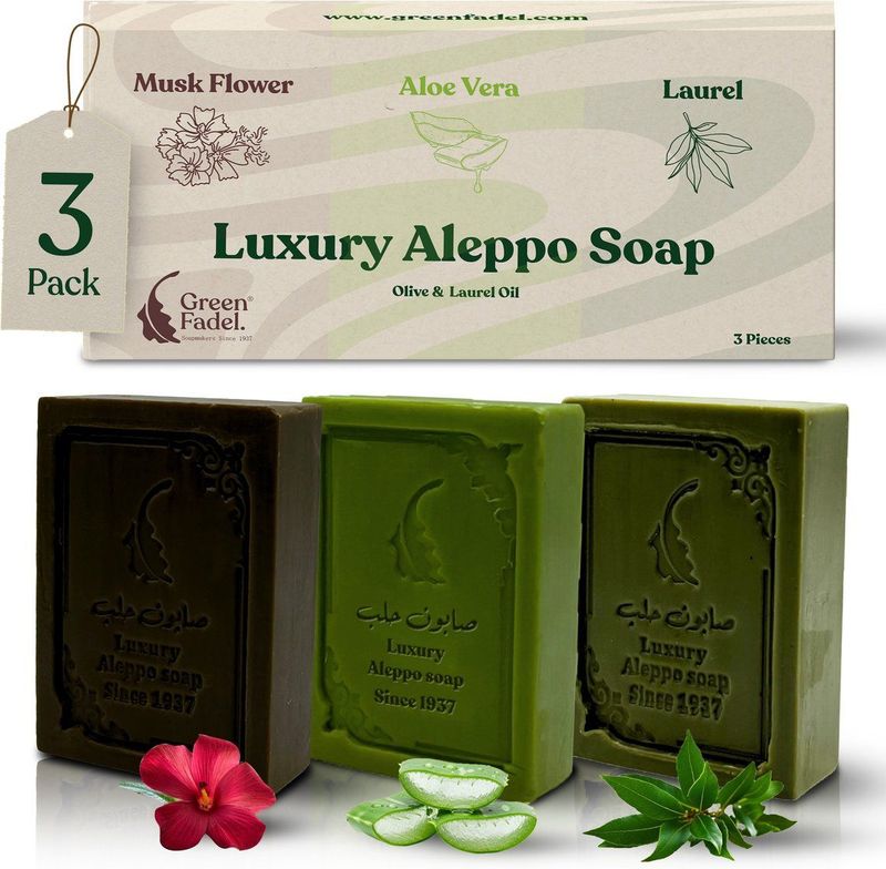 Green Fadel - Aleppo Zeep - 3-delige Set - Natuurlijke Ingrediënten