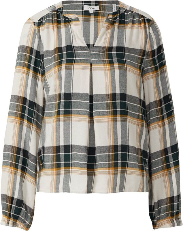 s.Oliver - Blouse - Crème Petrol Zwart - Blouseshirt - Lange Mouw