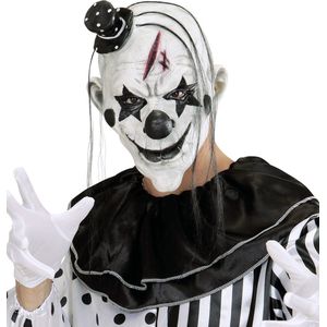 Widmann - Monster & Griezel Kostuum - Lucky Horror Masker Killerclown Met Haar En Minihoed - Zwart / Wit - Halloween - Verkleedkleding