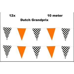 12x Vlaggenlijn Racing / finish Dutch 1000cm - Dutch grandprix - Race Oranje formule festival thema feest Grandprix Zandvoort Spa