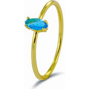 Silventi 9SIL-21641 Zilveren Ring - Dames - Blauwe Zirkonia - Ovaal - 5,5 x 3 mm - Maat 56 - Zilver - Gold Plated (Verguld/Goud op Zilver)
