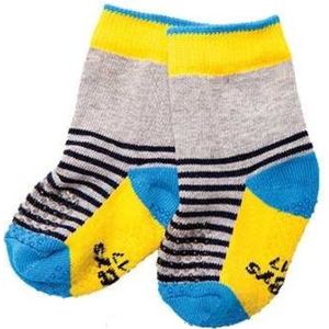 Ewers anti slip sokken - Krabbelfix antislip nopjes - blauw / grijs / geel gestreept - maat 18-19