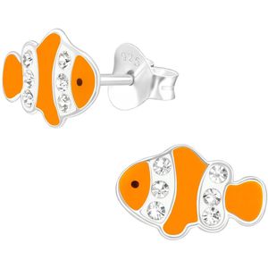 Joy|S - Zilveren vis oorbellen - clownvis - 11 x 7 mm - kristal - Nemo kinderoorbellen