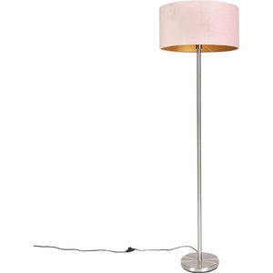 QAZQA simplo - Vloerlamp | Staande Lamp met kap - 1 lichts - H 169 cm - Roze - Woonkamer | Slaapkamer