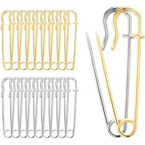 Large Safety Pins 7.5cm 20pcs Steel Locking Pins Heavy Duty Blanket Pins Pincushions Sewing Notions Supplies Gold Silver Clips Handles for Laundry Key Chains Clothes