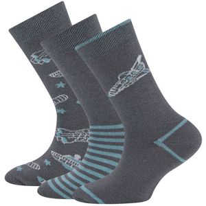 Sokken Ewers Kindermaat - 3-PACK - Donkergrijs met Ruimteschepen & Sterren & Streepjes ijsblauw-23/26