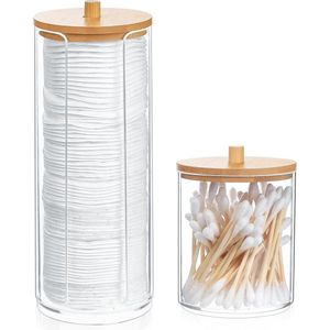 Wattenstaafjeshouder met Bamboedeksel - Cosmetica Organizer en Wattenschijfdispenser