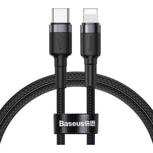 BaseusOplaad Kabel USB-C Naar Lightning - 1 meter - Geschikt voor iPhone 12 / 12 PRO / 12 PRO MAX / 11/ 11 PRO (MAX) / XS / XR/ X / iPhone 8 / 8 Plus/ iPhone SE/ 6 / 5 / 5SE - Oplaadkabel - Zwart (CATLKLF-G1)