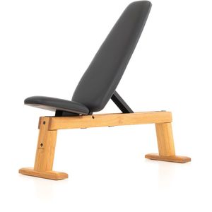 NOHRD WeightBench Halterbank Shadow, Echt leer Zwart – Verstelbare Fitnessbank van Massief Hout – Luxe Design – Stevig & Duurzaam – Geschikt voor Halteroefeningen