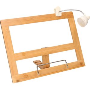 Bamboe houten kookboekhouder 32 cm met LED leeslampje wit - Handige keuken accessoires