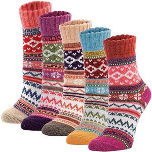 Warme Winter Sokken set - 5 Paar - Maat 35-40 - Print - Huissokken - Wintersokken - Warme Sokken - Winter Sokken - Kerst - Comfortabele Warme Dikke Wintersokken - Stijl 2