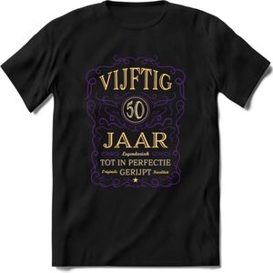 50 Jaar Legendarisch Gerijpt T-Shirt | Paars - Ivoor | Grappig Verjaardag en Feest Cadeau Shirt | Dames - Heren - Unisex | Tshirt Kleding Kado | - Zwart - L