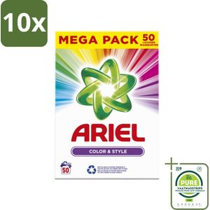 10 x Ariel Color & Style - Waspoeder - Gekleurde Was - 50 Wasbeurten - Grootverpakking - Waspoeder - Gekleurde Was - Ariel Color & Style - Kleurverzorging - Wasoplossing