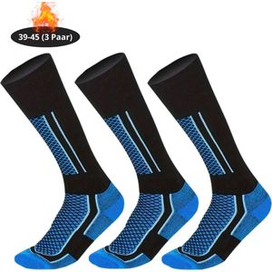 Nivard Skisokken - Ski Sokken - Warme Sokken - Lange Huissokken - Thermo - Compressie - Blauw - 39-45 - 3 paar