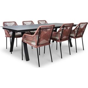 LUX outdoor living Oslo Grey/Seville terra dining tuinset 7-delig | polywood + touw | 220cm | 6 personen