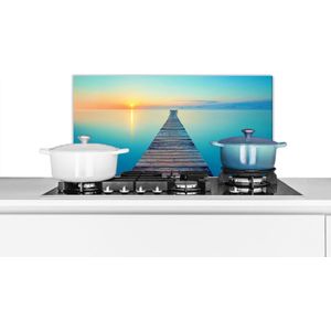 Spatscherm keuken 70x30 cm - Kookplaat achterwand Zee - Zonsondergang - Steiger - Muurbeschermer - Spatwand fornuis - Hoogwaardig aluminium