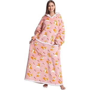 Oversized hoodie-deken met mouwen - voor dames en heren - sherpa - behaaglijke dekentrui - XXL dekenhoodie - knuffelhoodie - Corgi