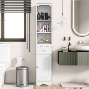 Badkamermeubel - badkamermeubel met één lade - verstelbare planken/ open vak - 34 x 24 x 170 cm - wit
