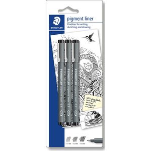 STAEDTLER pigment liner 308 fineliner - kaart met 3 stuks - zwart