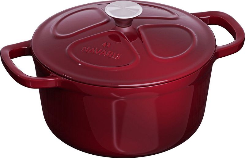 Navaris - Gietijzeren Pan - Bordeaux Rood - 20 cm Ø - 2,8 L - Geschikt voor Inductie, Gas en Keramisch Koken