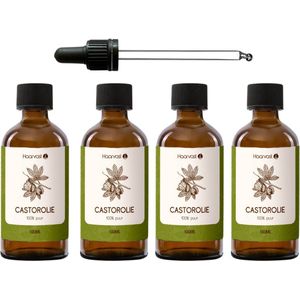 4x Castor olie van 100ml met pipet voor bescherming en versterking van wimpers, wenkbrauw en haar - glazen fles - van Haarvast