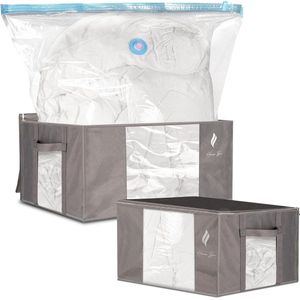 Pak van 2 stoffen zakken (40 & 72 L) + 2 vacuümzakken | Stevige en duurzame hoezen met grote capaciteit | Opbergoplossing (kleding, dekbed, dekbed en kussens)